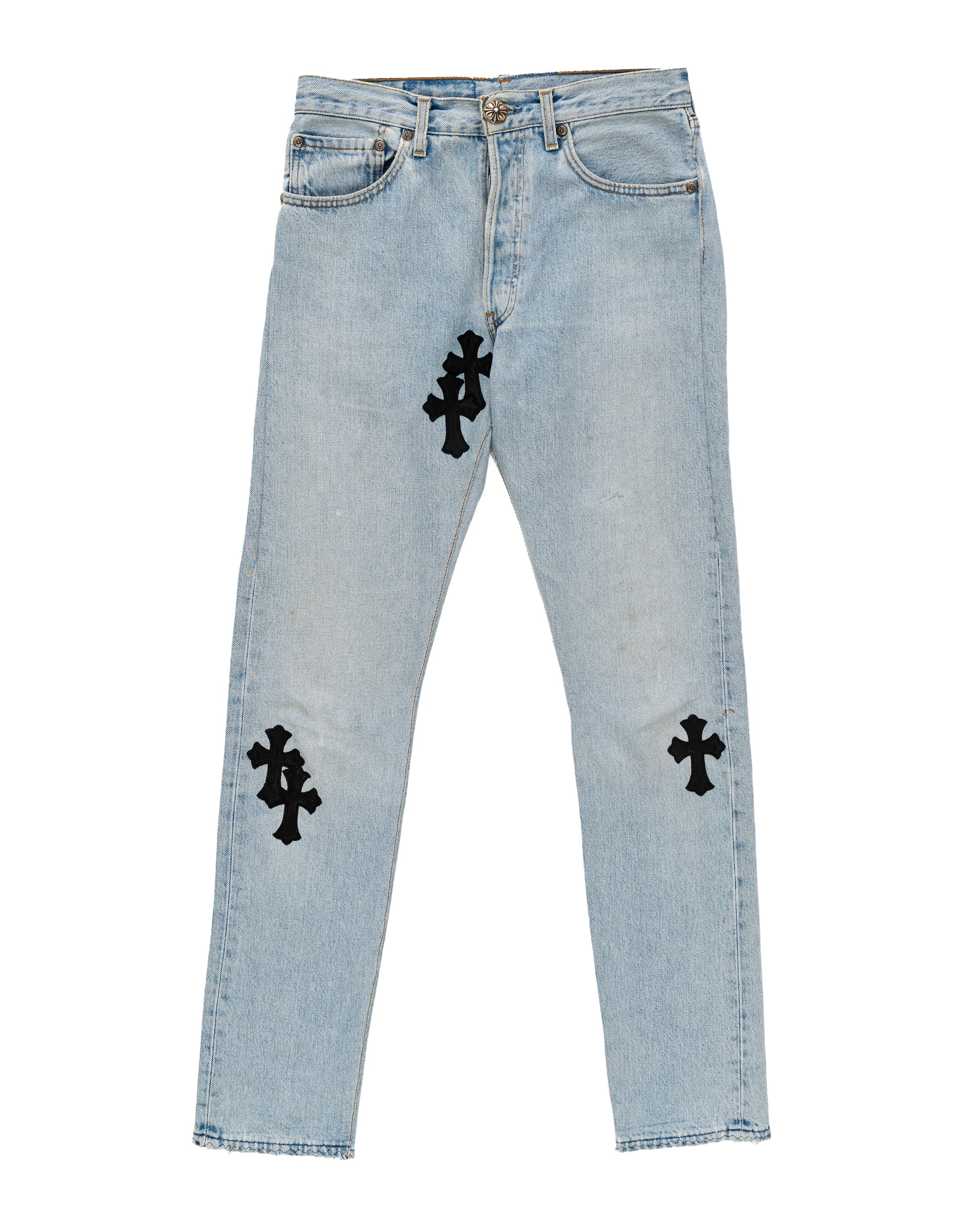 Vintage Levi's Black Cross Patch Distressed Blue Jeans - image 1 - front of garment