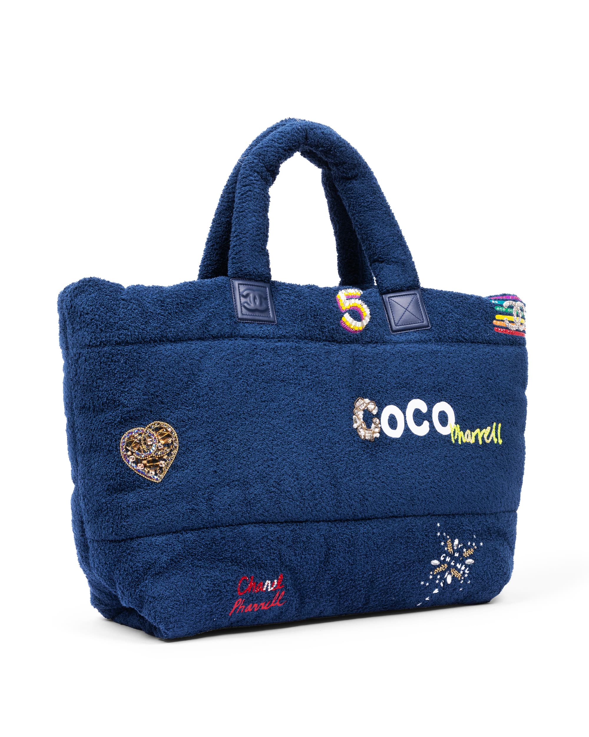 Navy Terry Tote Bag - Front Right Angle