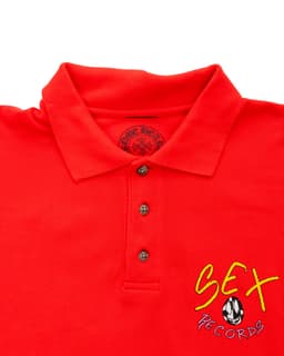 Matty Boy Sex Records Polo Shirt - image 3 - close-up of collar and placket with buttons