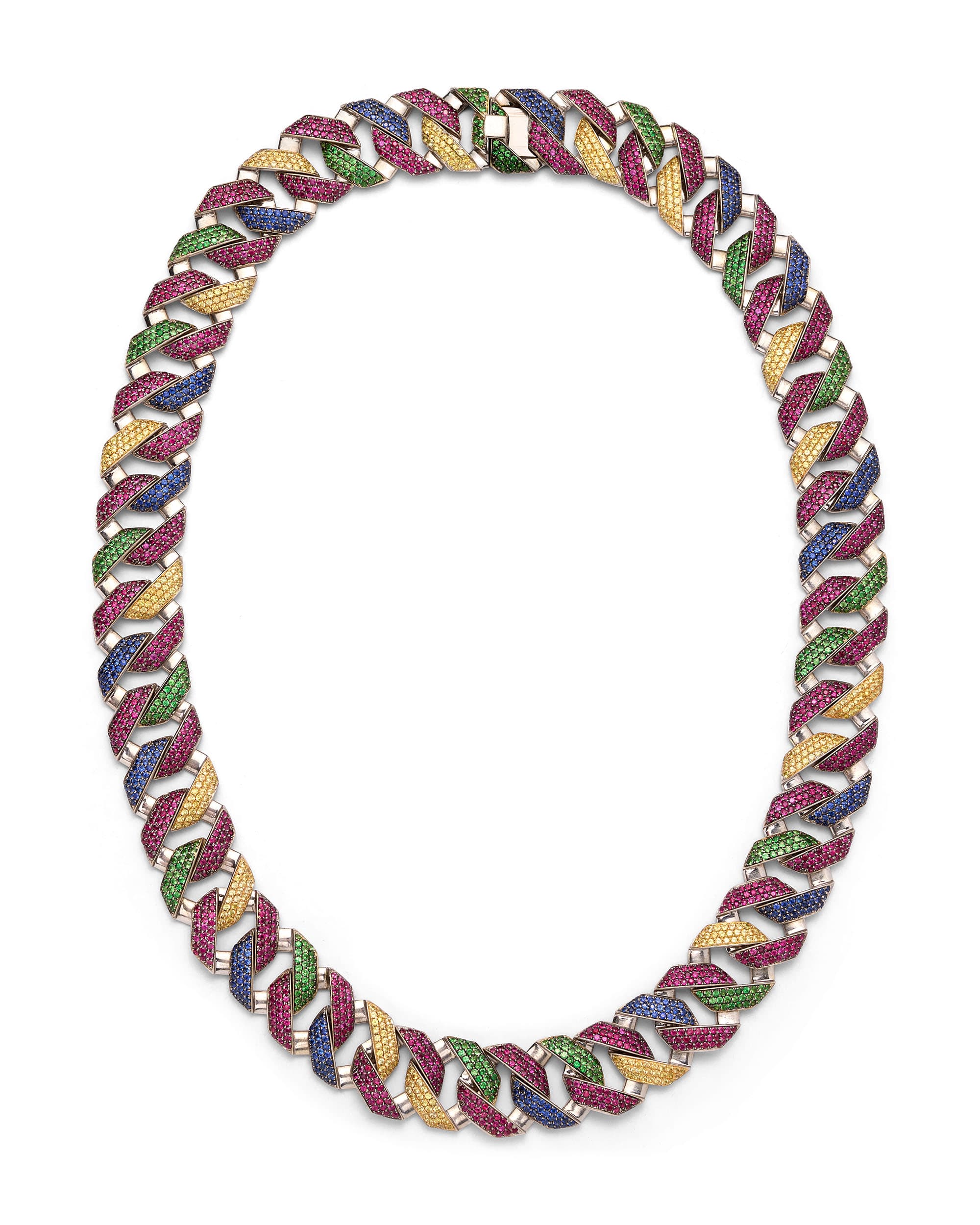 Multi-Color Gemstone Cuban Link Chain - image 1 - bird's-eye view of chain