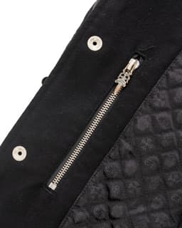 Multicolor Cross Patch Letterman Jacket - image 5 - zipper with dagger charm