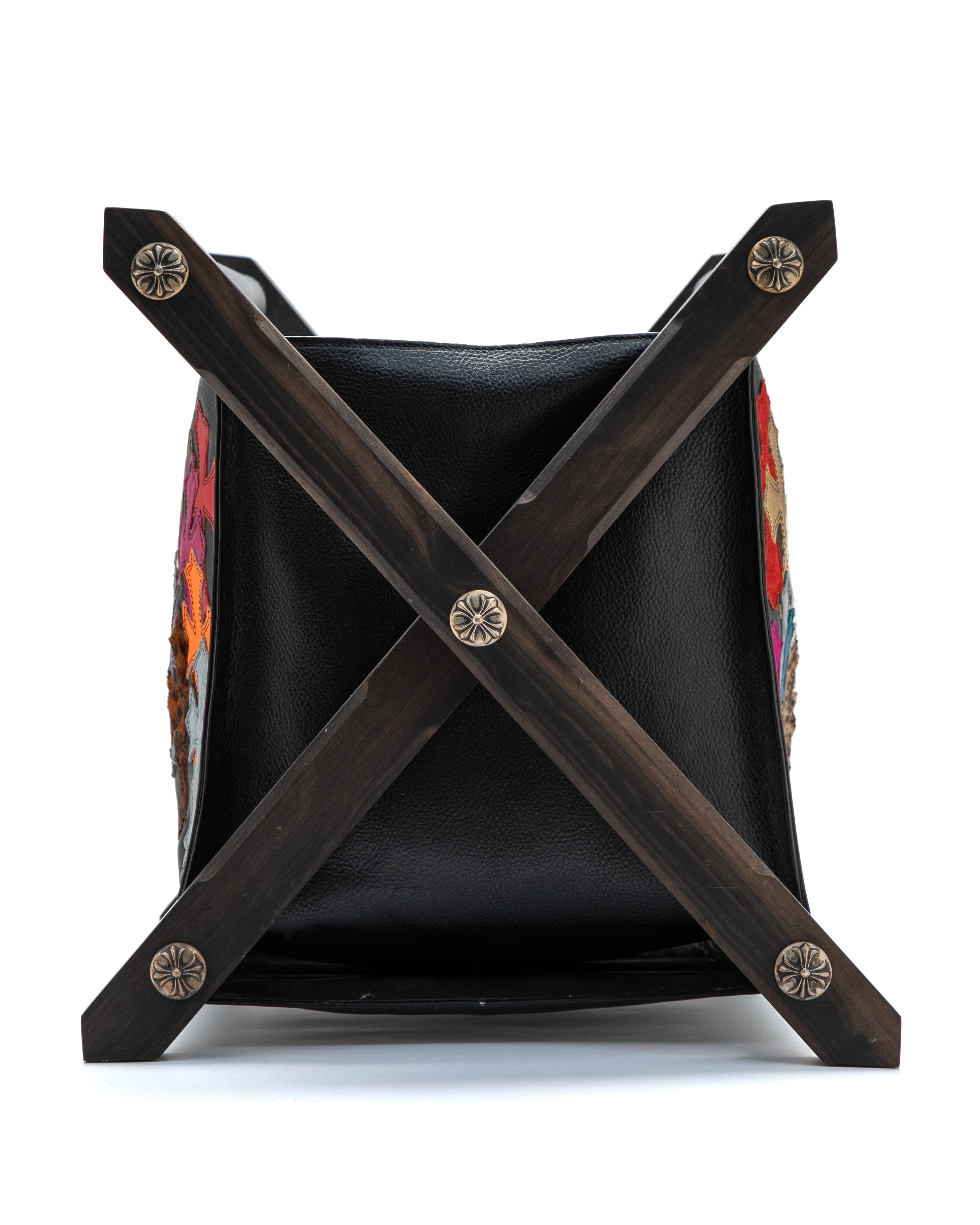 Multicolor Cemetery Cross Patch Ebony Wood & Leather Magazine Holder - image 4